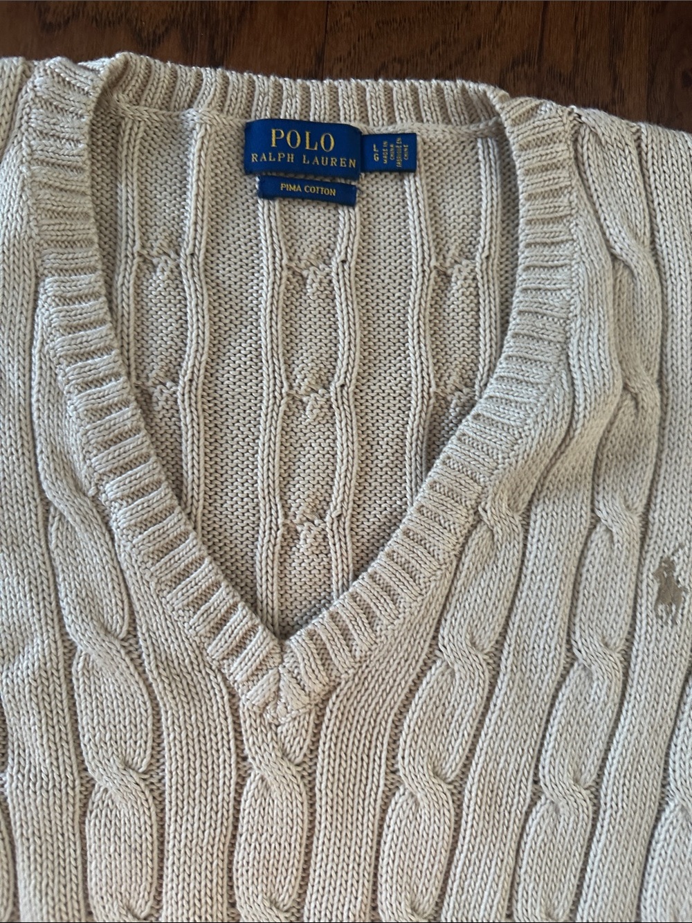 Polo by Ralph Lauren Cream Cable-Knit V-Neck Sweater - Picture 3 of 10
